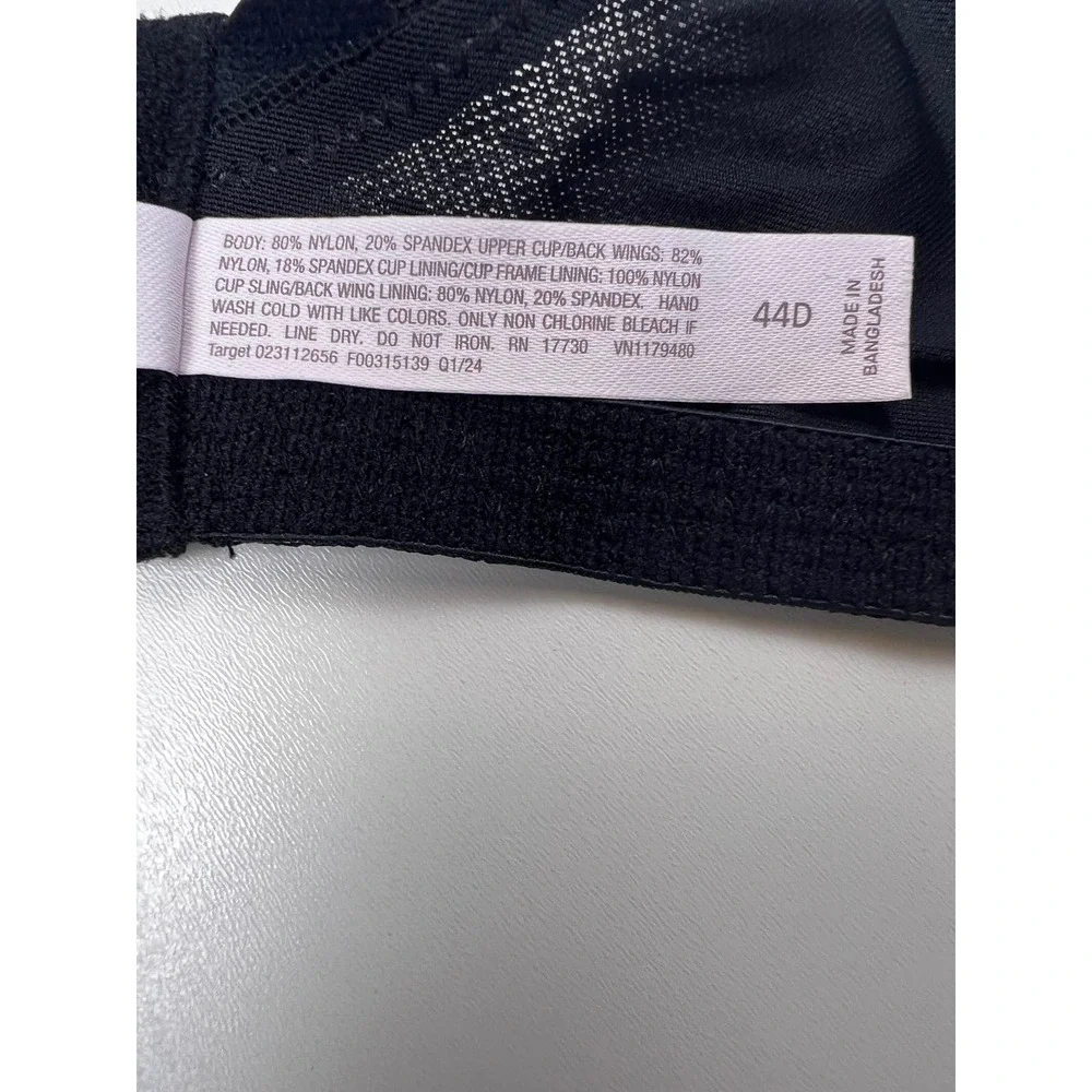 Target Lace Comfort Wire Balconette Bra Black 44D Unlined Full‎ Coverage NWT - Picture 6 of 10